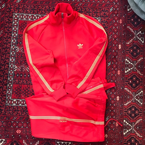 red and gold adidas tracksuit